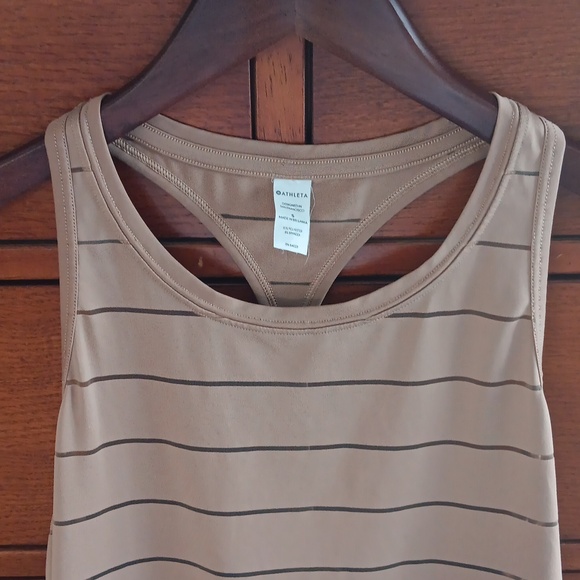 Athleta Light Brown Stripe Mesh High Neck Chi Tank Top - Picture 2 of 7